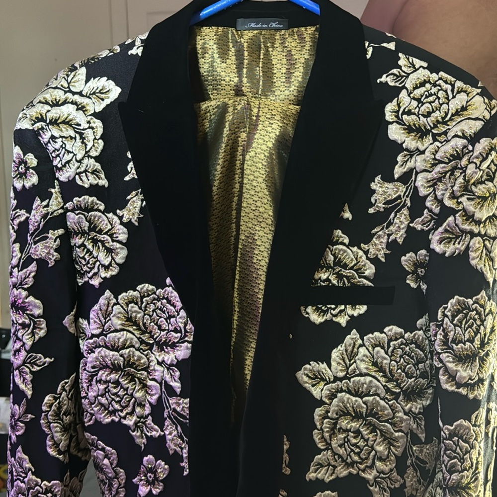 Black and gold with roses, men’s blazer.